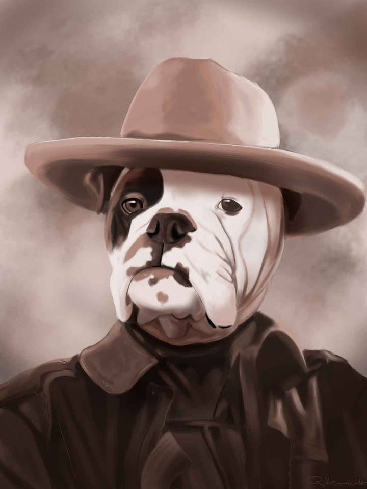 Bulldog, Bulldog uit het Oude Westen, Kunstdruk voor honden voor wholesale door Brian Rubenacker studios