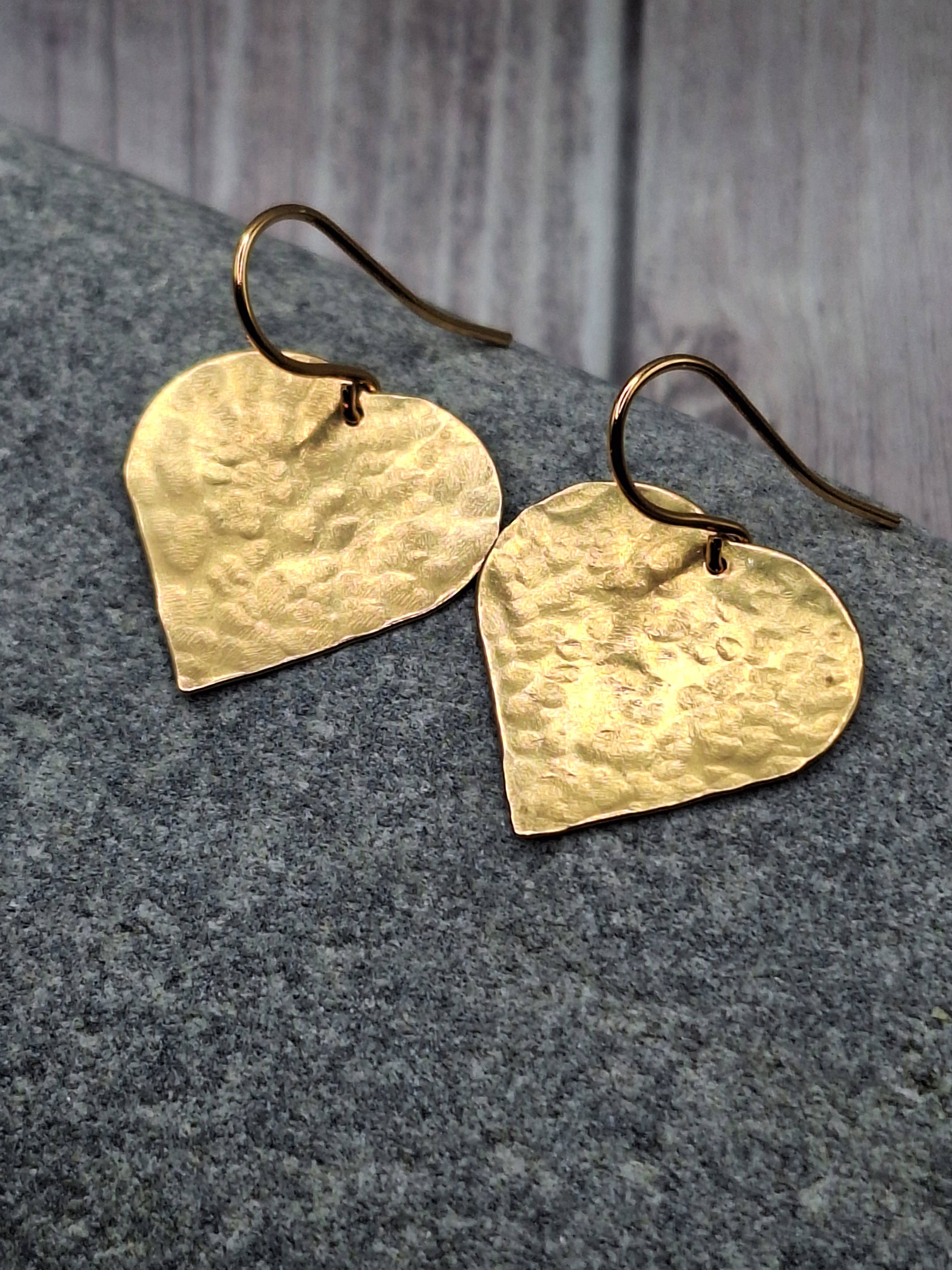 Harper House Studio - Wholesale Dangle Earrings - Rustic Heart Earrings in Hammered Brass – Artisan Boho Style2