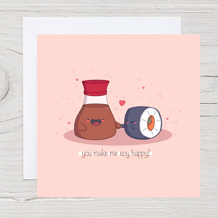 Você me faz feliz cartão de trocadilho romântico kawaii por atacado de BananaRoseArt