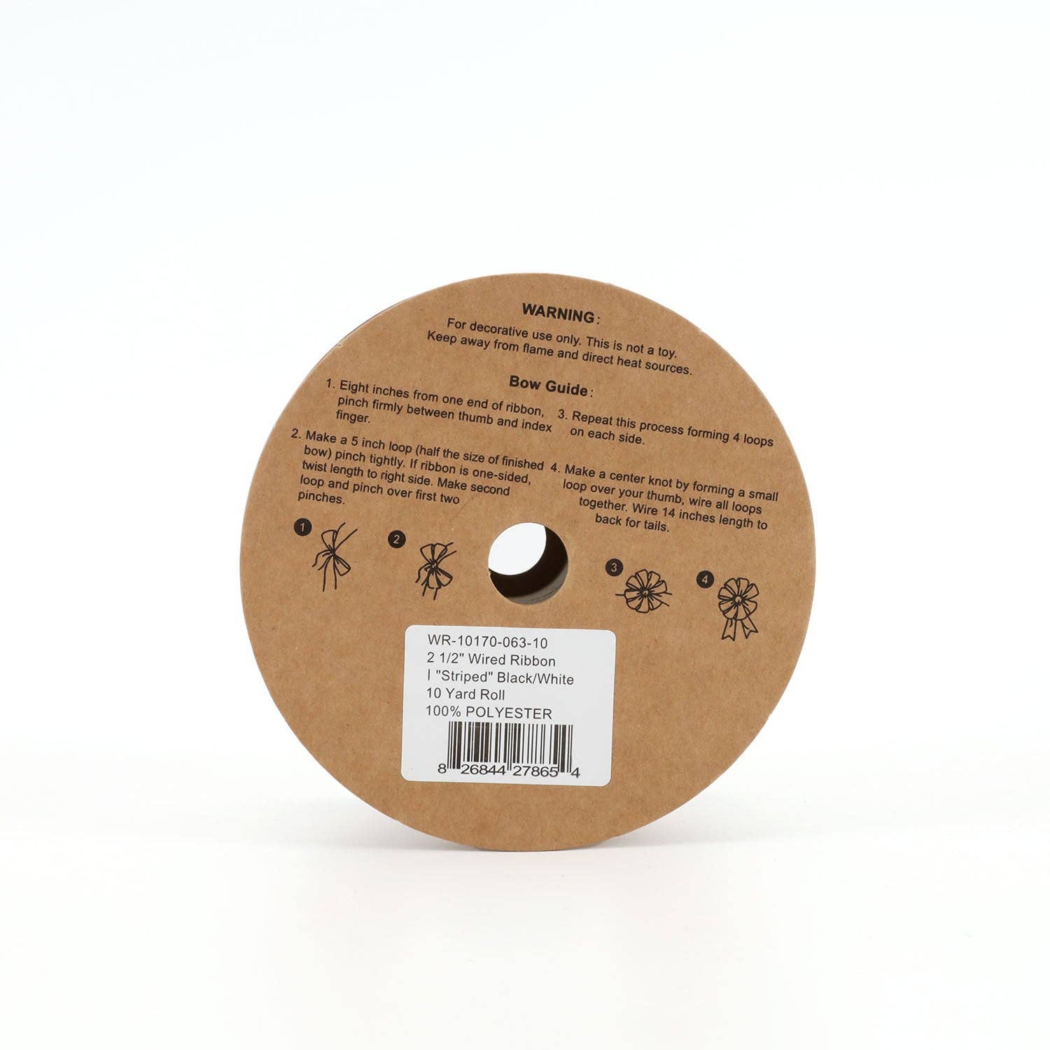 LA Ribbons Wholesale - Wholesale Ribbon - Gift Wrapping - 2 1/2" Wired Ribbon | "Striped" Black/White | 10 Yard Roll4