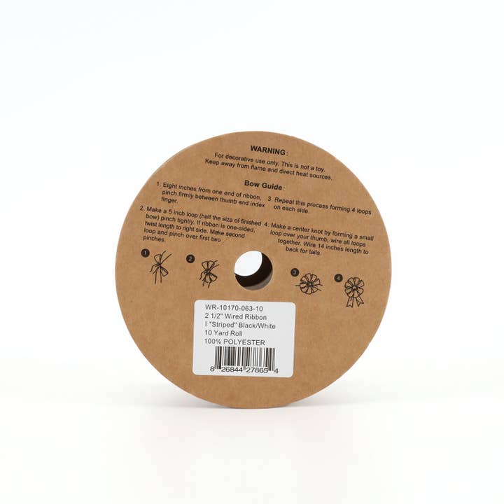 LA Ribbons Wholesale - Wholesale Ribbon – Gift wrapping - 2 1/2" Wired Ribbon | "Striped" Black/White | 10 Yard Roll
4