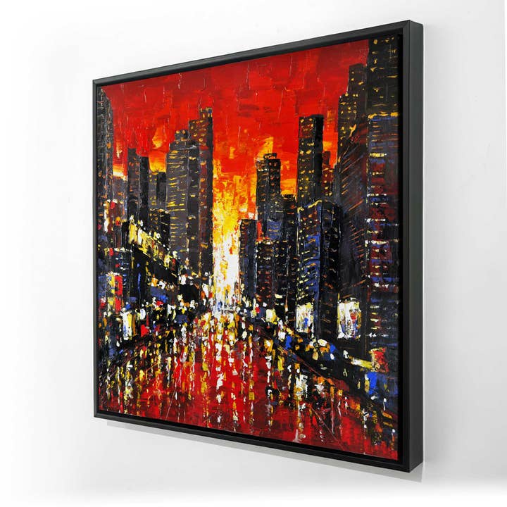 Coucher de soleil abstrait sur la ville | Toile encadrée | Art de décoration intérieure pour la vente par BEGIN HOME DECOR