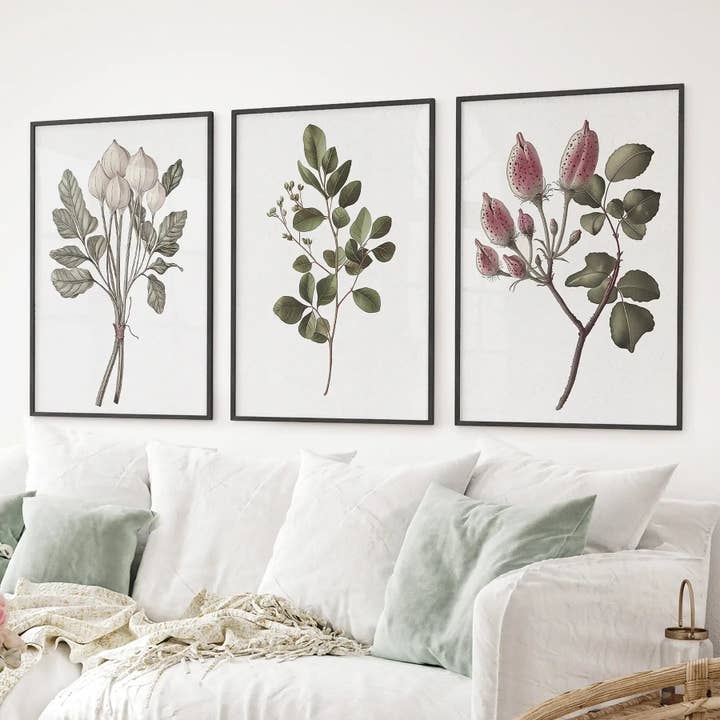 PrintSets.com - Wholesale Gallery Wall Set - Rustic Botanical Print. Vintage Flowers Wall Art2