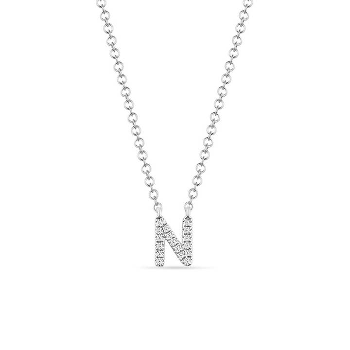 Letter “N” 14K white gold necklace with diamonds for wholesale by Leaf Jewelry