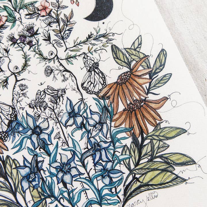 Marcy Ellis – Impressão artística por atacado – Despertares, Arte Botânica Feminina, Decoração de Parede4