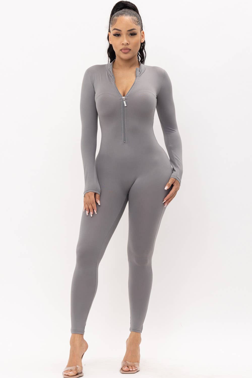 Boswell – Macacão - Mulher por atacado – Macacão Zipper Mock Pescoço Frente2