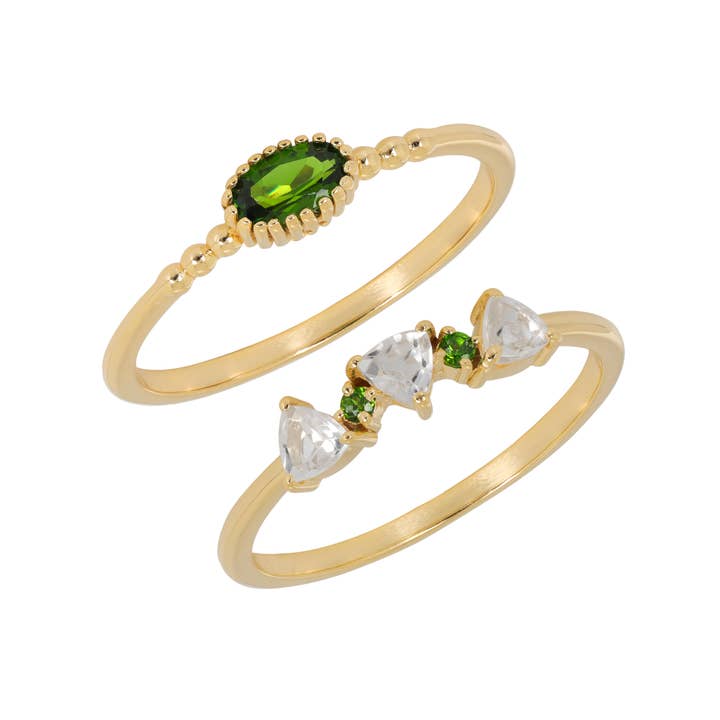 Tiramisu - Wholesale Single Stone/Solitaire Ring - Gold Plated Silver Verdant Geometry Dual Diopside Rings2