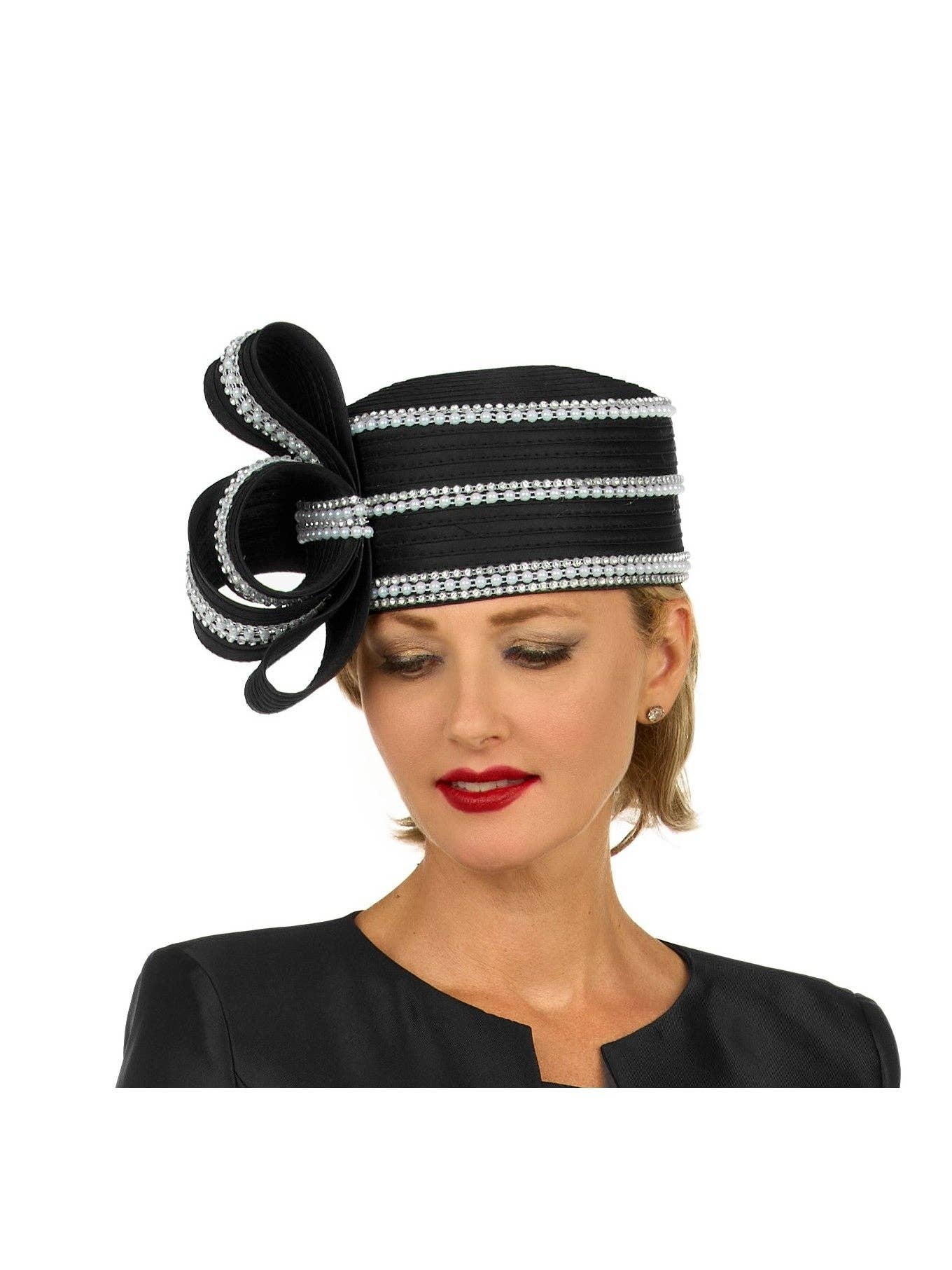 Giovanna - Wholesale Fascinator Hat - Women's - Stoned Pillbox Hat w/ Ovsz Bow0