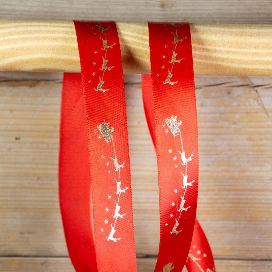 kadopapier.net - Wholesale Linten - Satijnen lint Santa on Sleigh Rood0