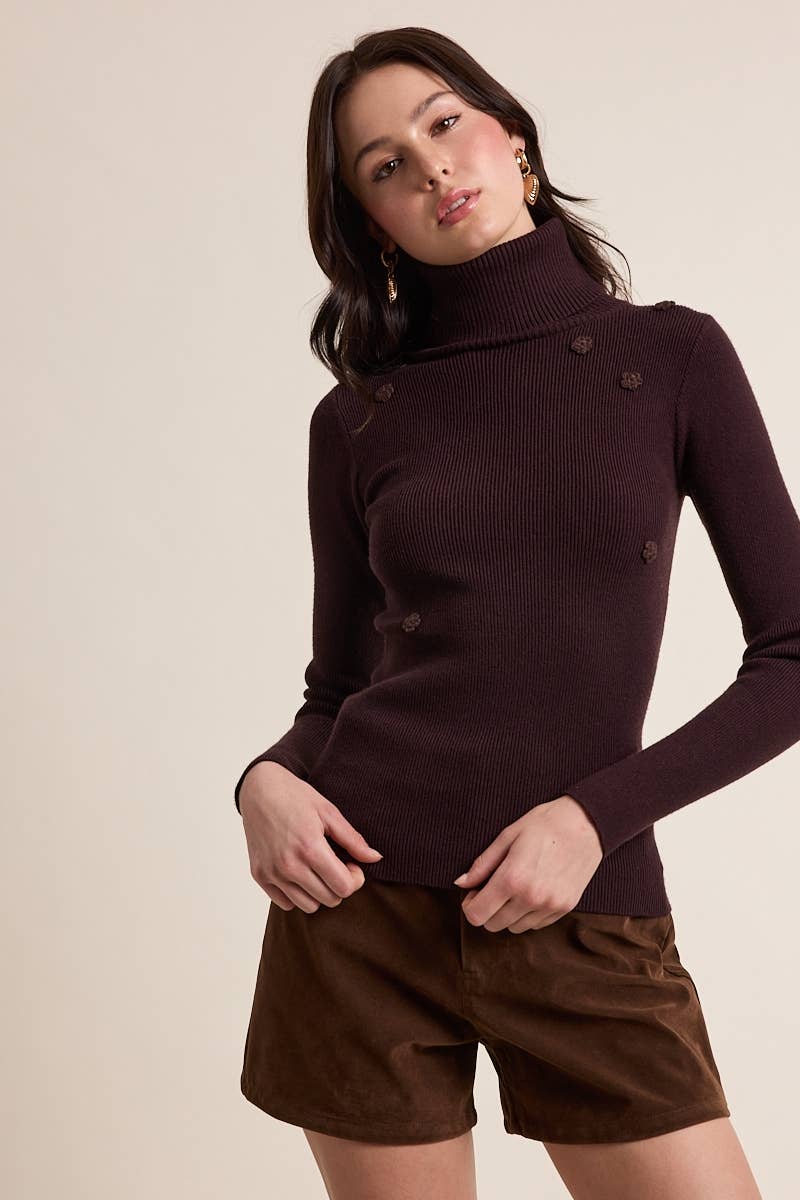 Sky to Moon - Wholesale Knit Sweater - Women's - FLOWER POINT TURTLE NECK SLIM FIT-IN KNIT SWEATER4