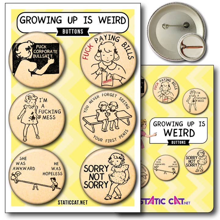 Growing Up Is Weird (6-Pack) - PINS for wholesale by Static Cat Studio