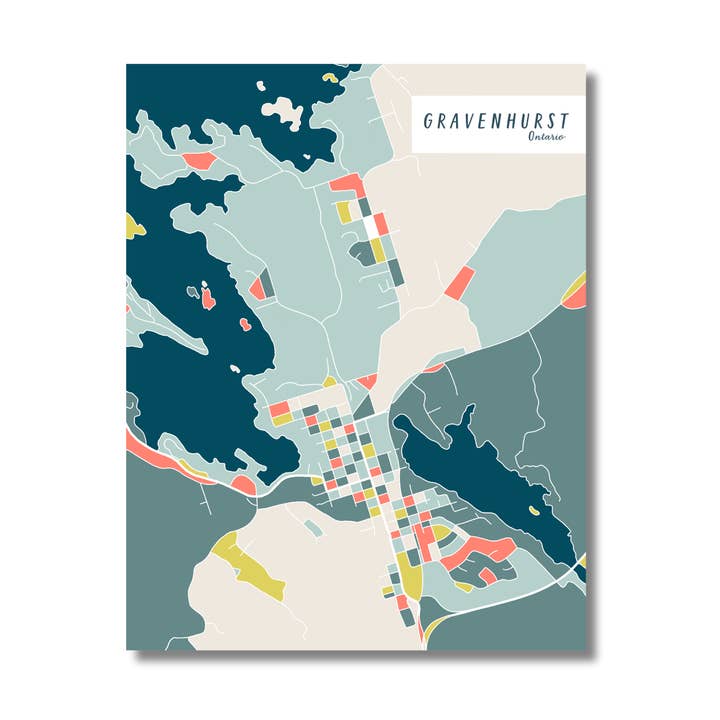 Gravenhurst, Ontário MAPA CORES-BLOCK por atacado de Heirloom Island