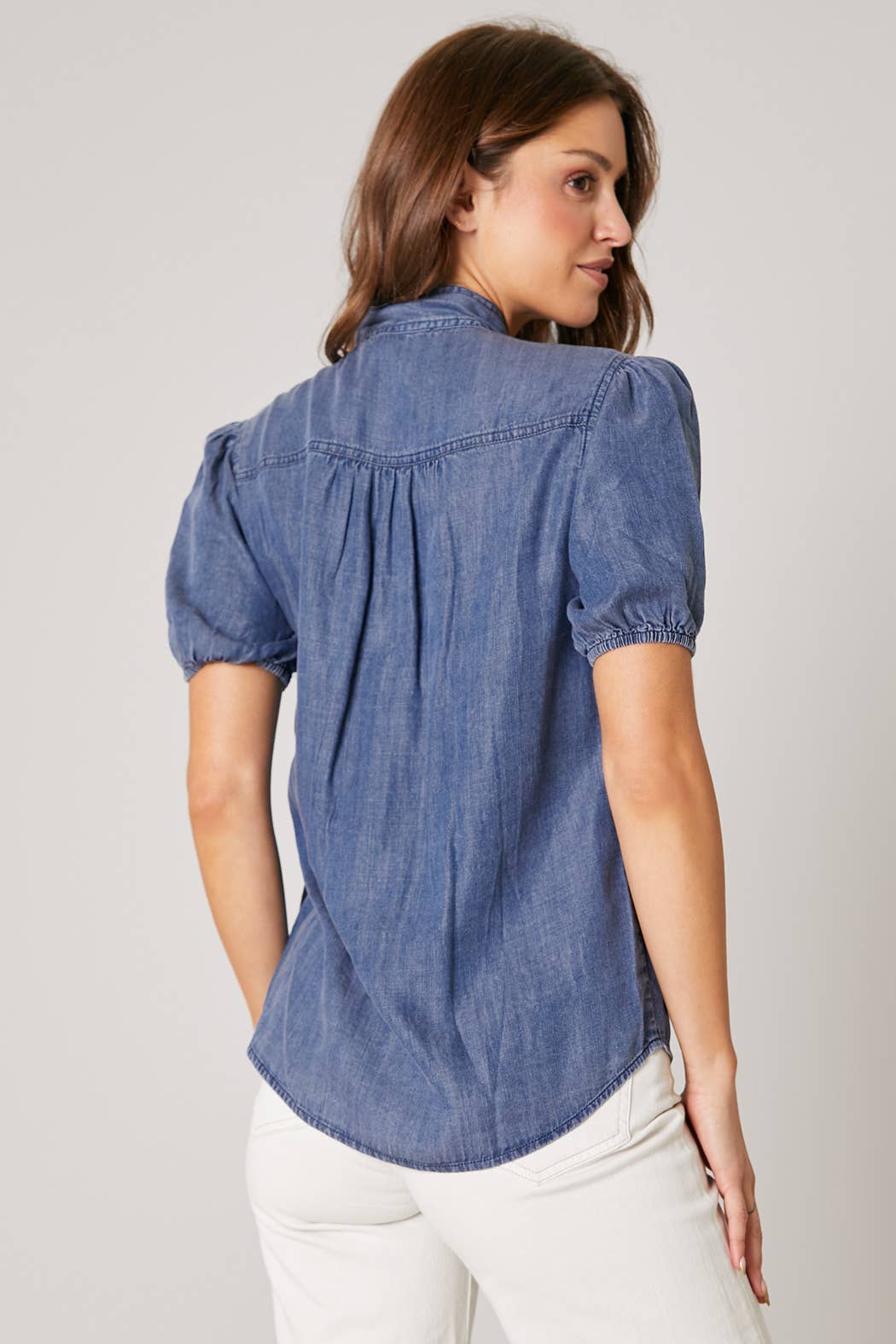 Georgina Chambray Button Front  Bow Top for wholesale on Faire2