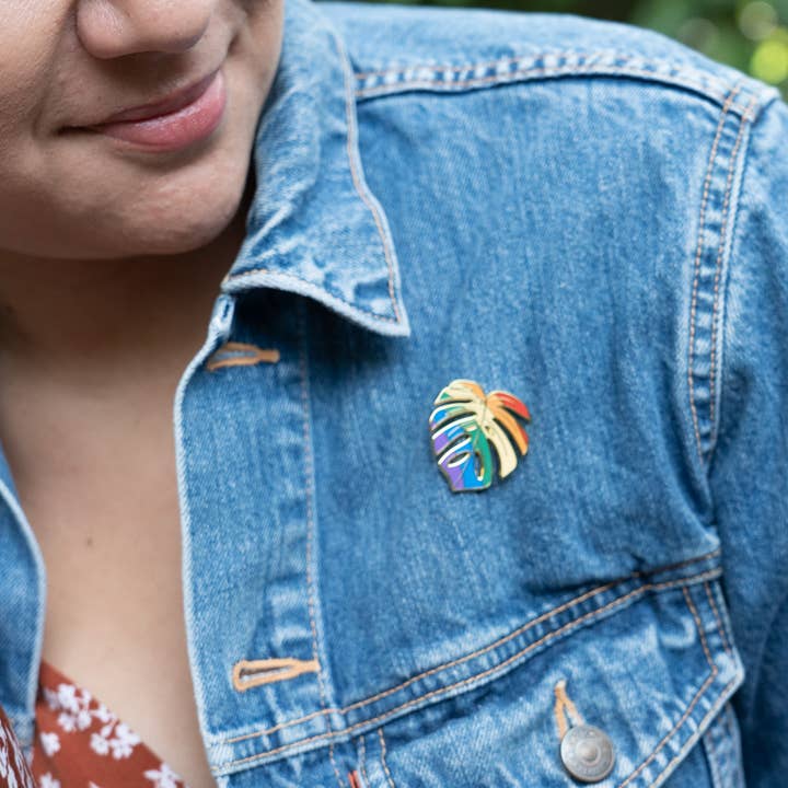 Happily Plants - Wholesale Lapel Pin/Button - Monstera Rainbow Pride Plant Lapel Pin, Pride Gifts4
