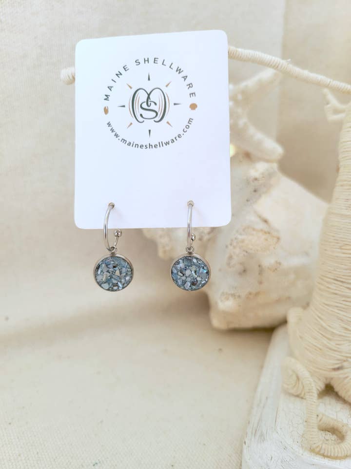 Stainless Steel Open Hoop & Shell Earrings for wholesale by Maine Shellware