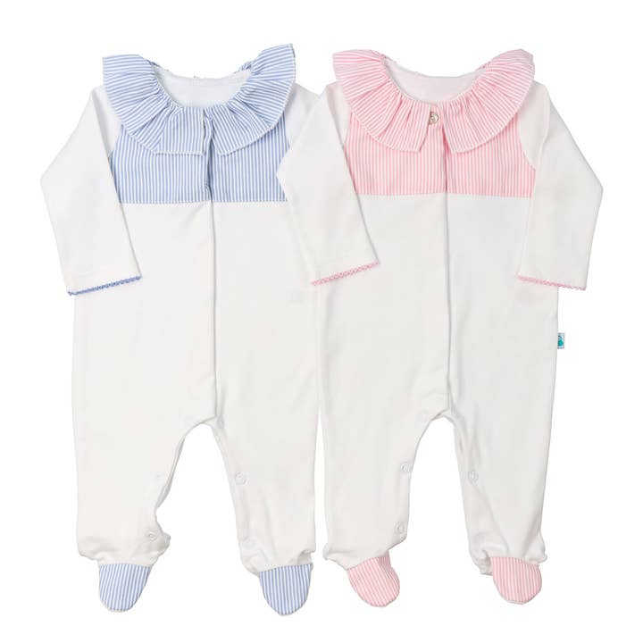 Striped Babygrow made of Brushed Cotton for wholesale by Bean Baby Clothes