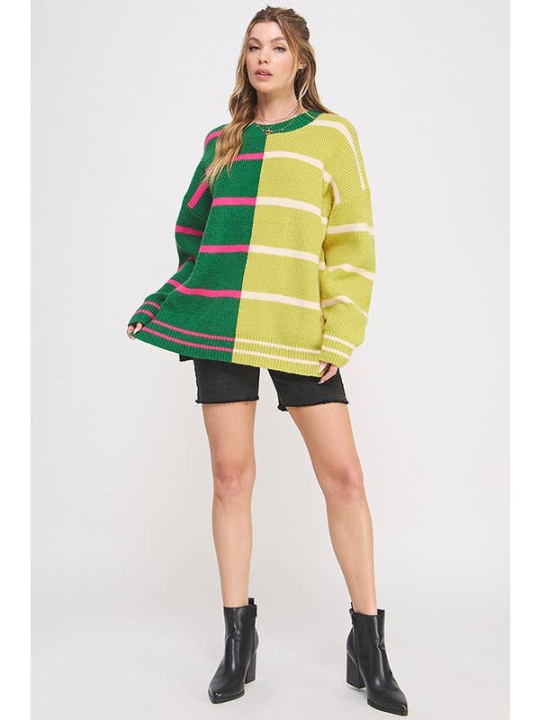 JADE BY JANE - Wholesale Tunic Sweater - Women's - LONG SLEEVE ROUND NECK STRIPED COLOR BLOCK SWEATER4