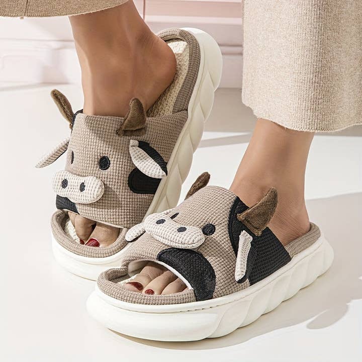 Print The Dream - Wholesale Slippers – Women's - Cozy Cartoon Cow Slippers NonSlip Plush Indoor Slides7