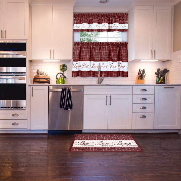 Tapete Anti-Fadiga Decorativo Achim Live Love Laugh, Borgonha, 18x30 Polegadas por atacado de ShopBobbys
