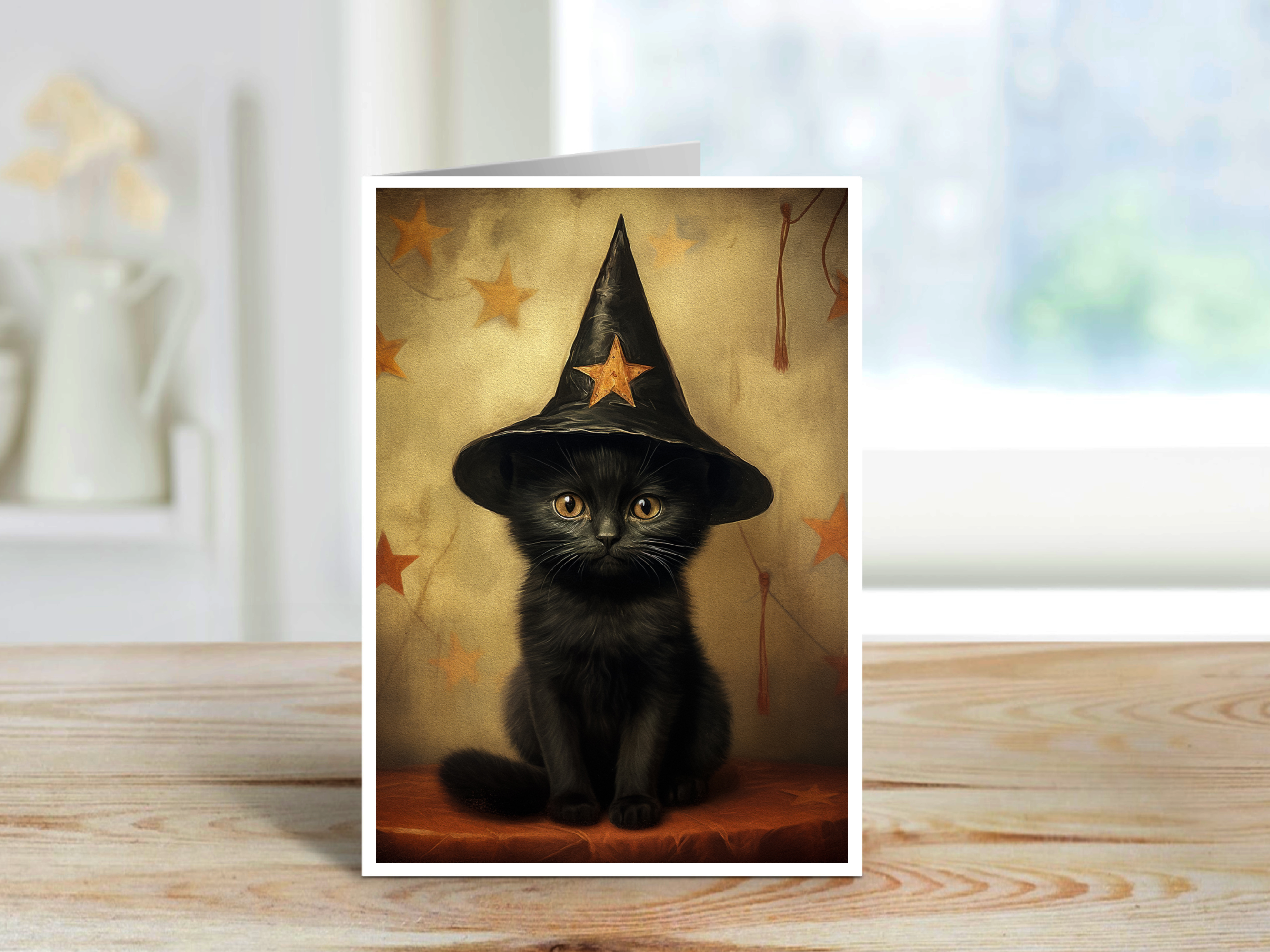 Salty Alyce - Wholesale Halloween Card -  Halloween Witch Cat with Stars Blank Card 28AS1