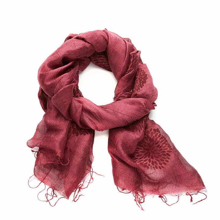 Cranberry Chrysanthemum Silk Scarf for wholesale by SERRV International