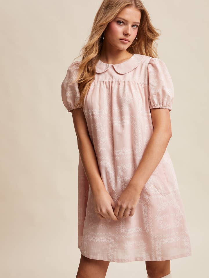 Embroidered Peter Pan Collar Mini Dress LD1602 for wholesale by Listicle