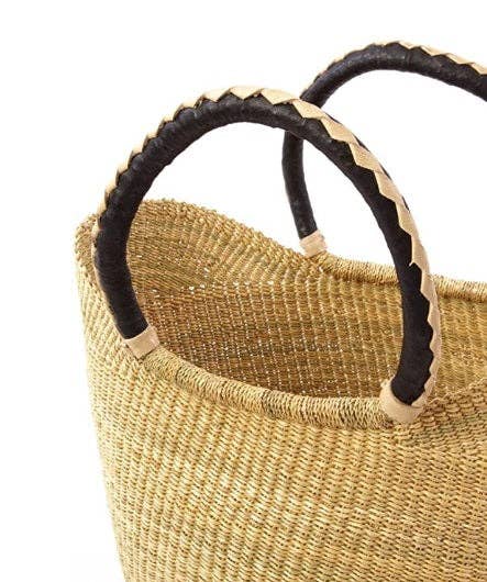 The African Home Goods - Wholesale Beach Bag - African Natural Ghana Beach Bag - Black & Tan Handles2