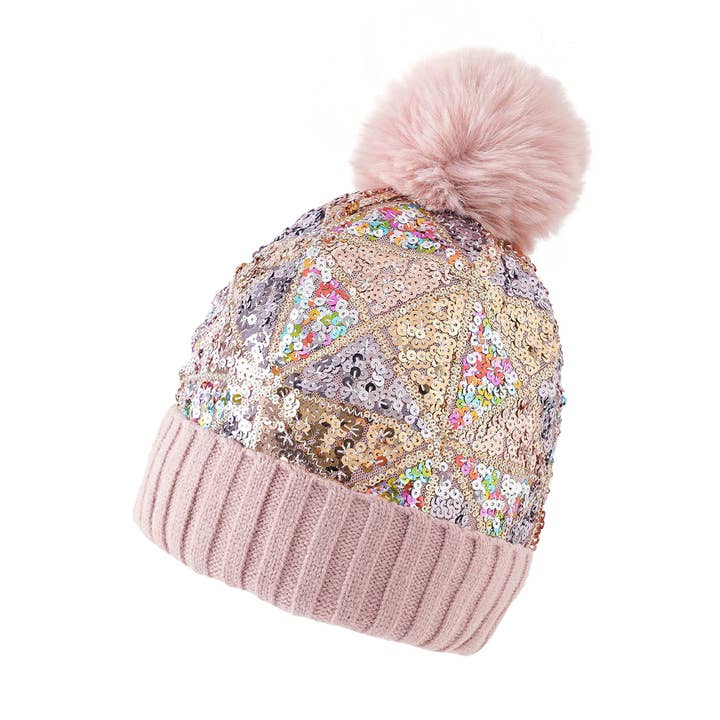 Cap Zone - Wholesale Beanie - Women's - Chevron Sequins Embellished Knitted Beanie2