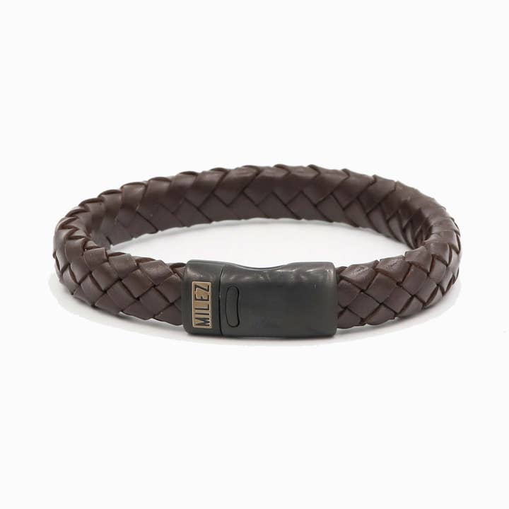 Milez - Vendita all'ingrosso Bracciale in tessuto/intrecciato - Bracciale in pelle marrone scuro da uomo - Luuk - chiusura nera0