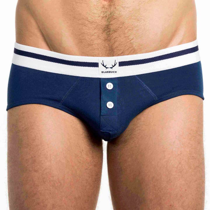 organic cotton brief - navy with white buttons for wholesale by BLUEBUCK