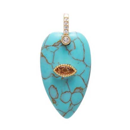 Evil Eye Elongated Heart Natural Stone Pendant for wholesale by By Adina Eden