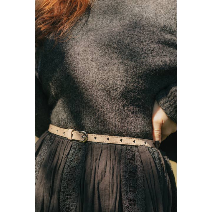 Xander Kostroma – wholesale Belt – Women's – Cream PU Skinny Belt with Heart Holes1