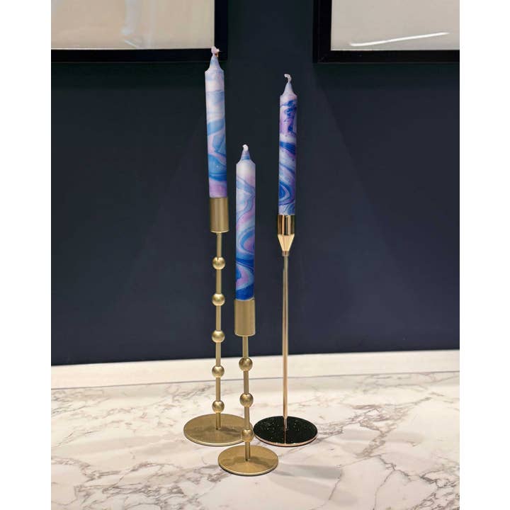 VelaVoo - Wholesale Tapered Candle/Candlestick - Purple Blue Candles Marble1