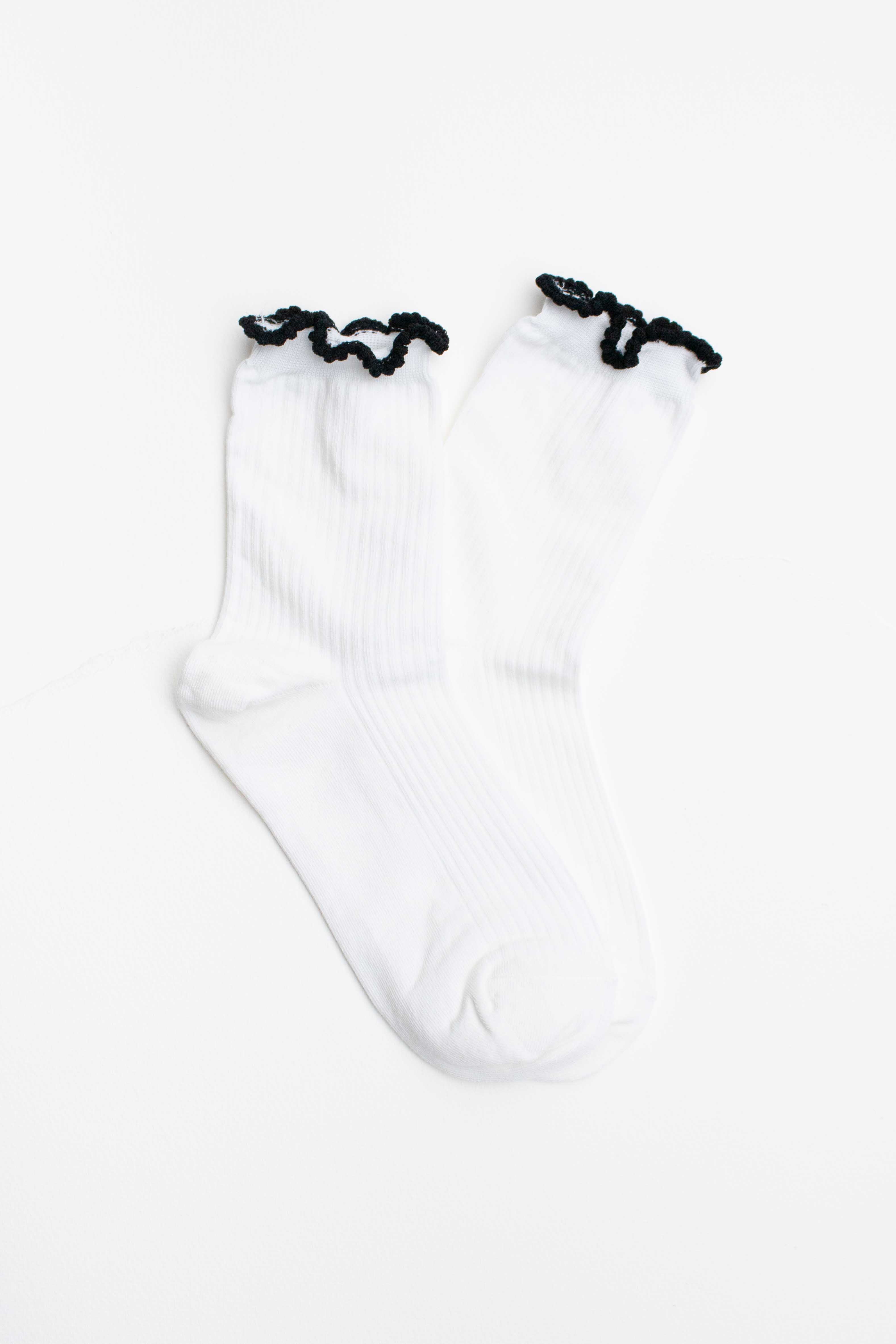 Tiepology - Vente Chaussettes – femme - Chaussettes en mélange de coton à bord festonné6
