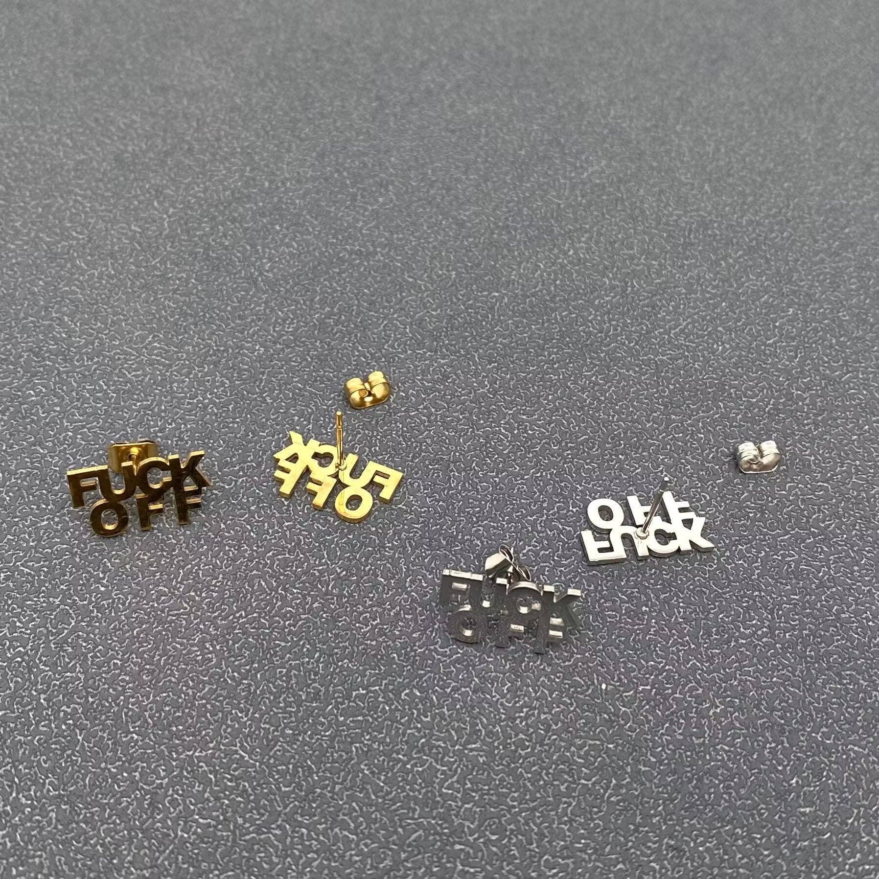 Mio Queena - Wholesale Stud/Post Earrings - 'FUCK OFF' Stainless Steel Ear Studs3