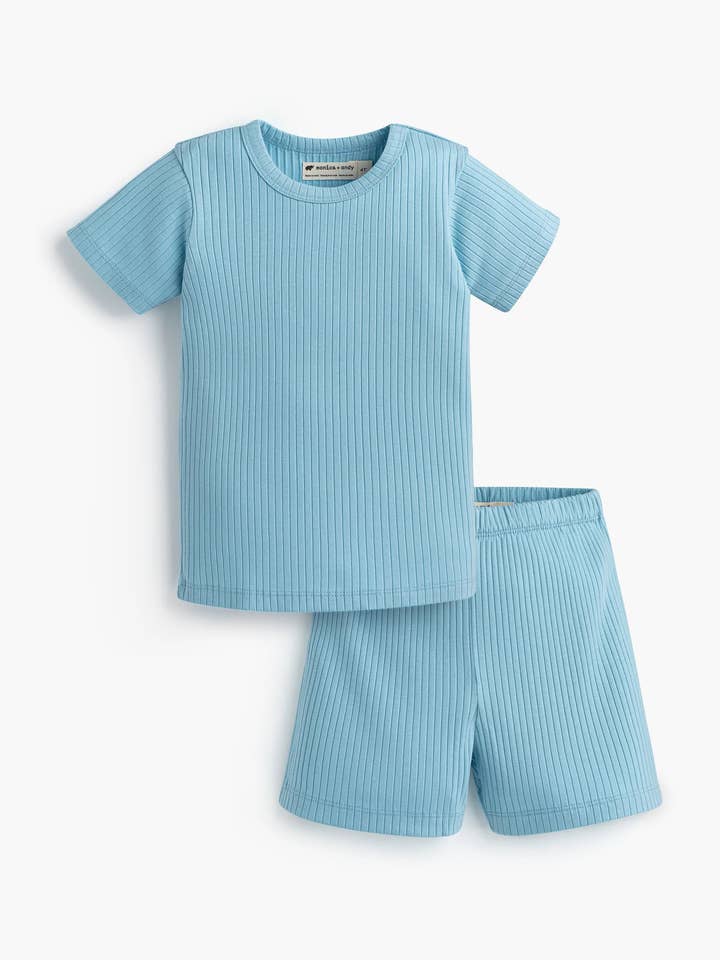Ribbed Top + Shorts Set_Light Blue for wholesale by Monica + Andy