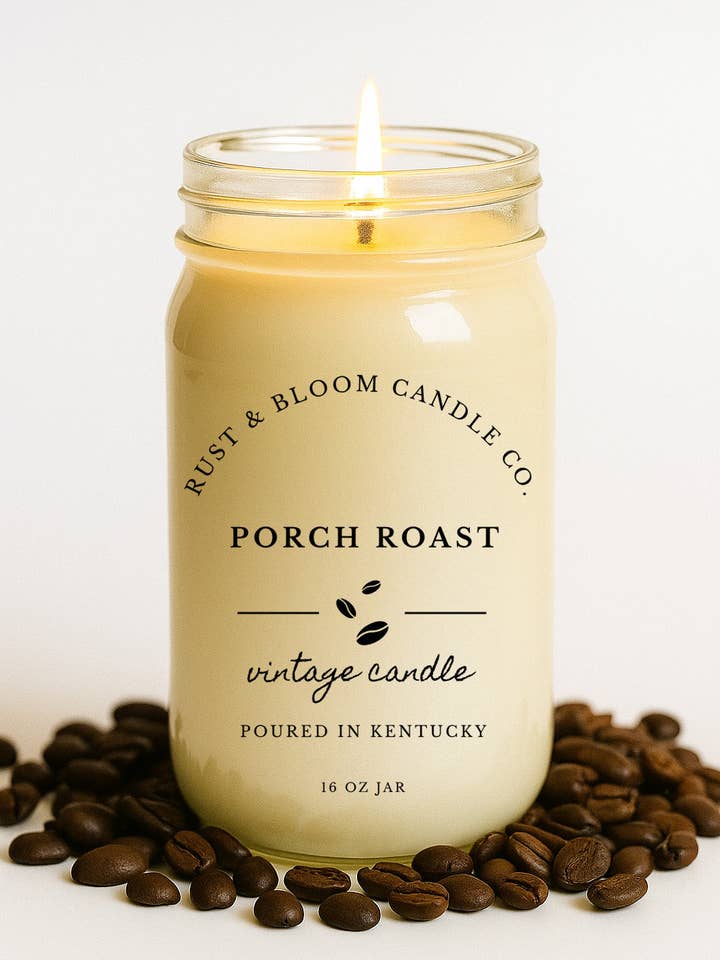 Porch Roast 16 Oz Soy Candle for wholesale by Rust & Bloom Candle Co