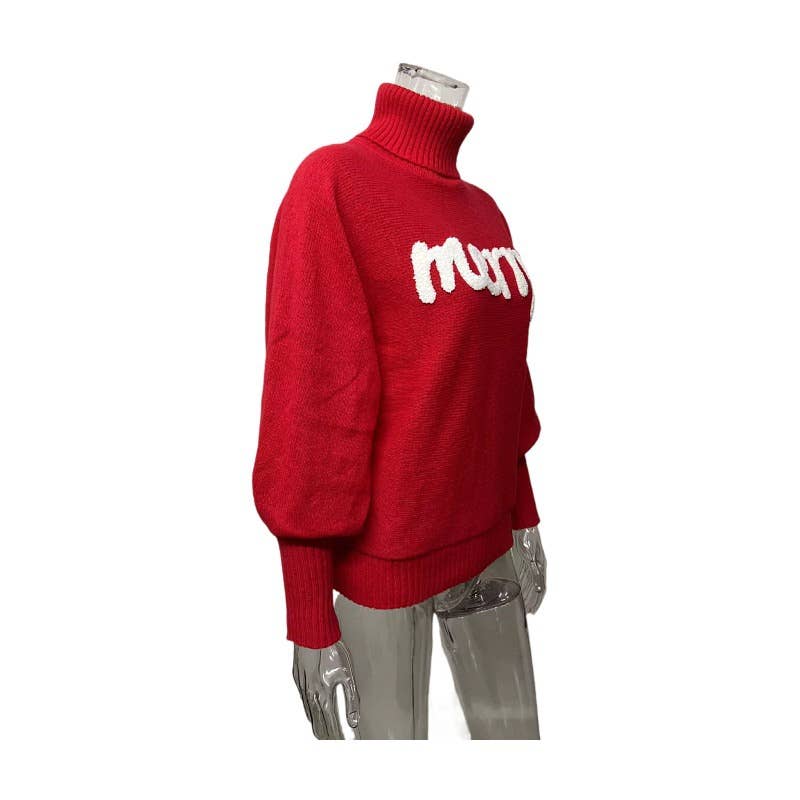 Rosa Clothing - Wholesale Knit Sweater - Women's - Slouchy Cozy Merry Christmas Turtleneck Sweater1