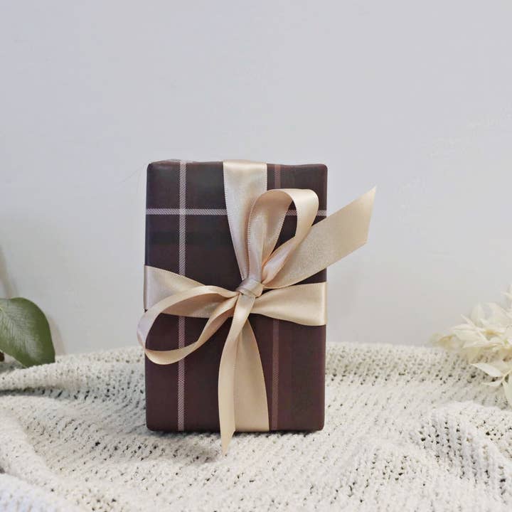 Winsome Parcel – wholesale Flat wrap – Plum Tartan - Gift Wrap Sheet1