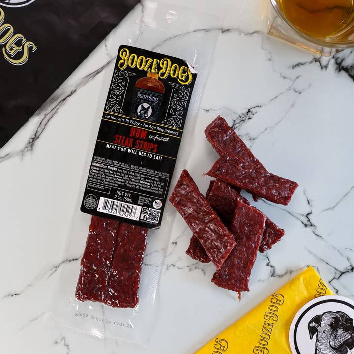 Booze Dogs - Wholesale Jerky - Rum Jerky Style Steak Strips - Snack Size