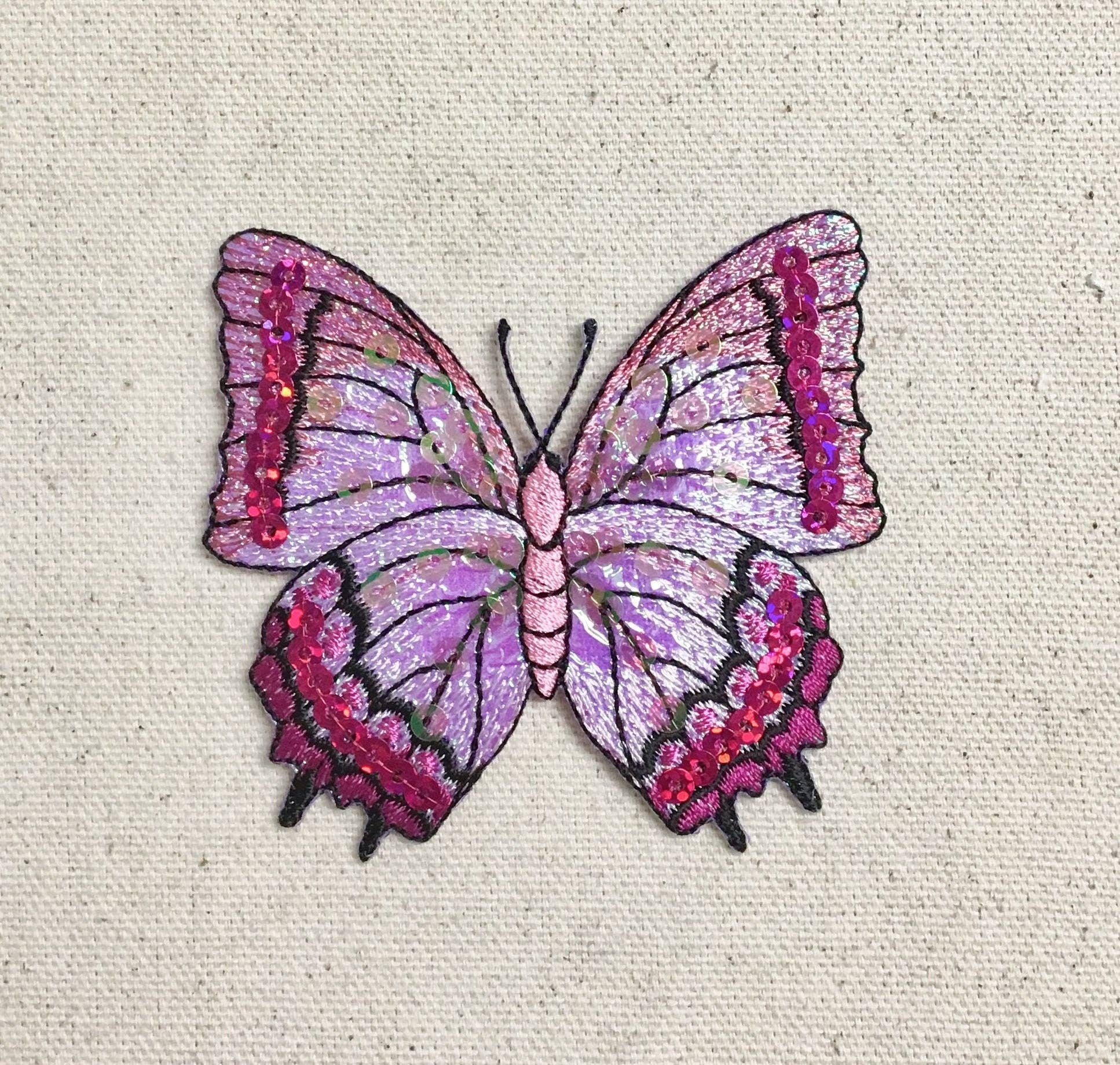 Wholesale Applique - Wholesale Patch - Large - Butterfly - Fuchsia Pink Sequin - Iron on Applique - Embroidered Patch - 155828-F