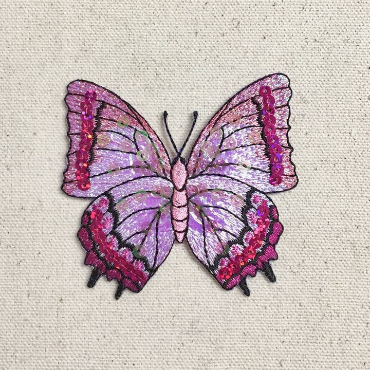 Wholesale Applique - Wholesale Patch - Large - Butterfly - Fuchsia Pink Sequin - Iron on Applique - Embroidered Patch - 155828-F0