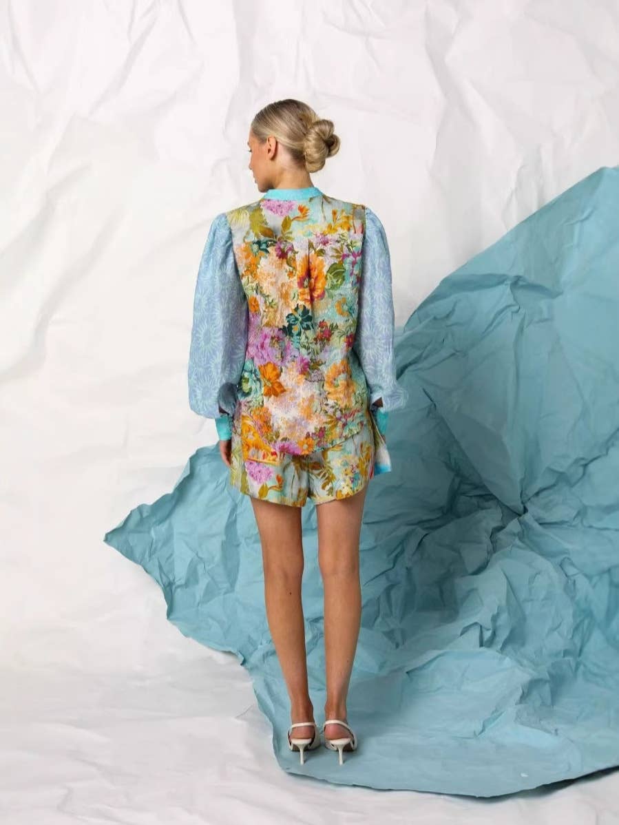 BLUE Temperament linen long sleeve shirt shorts suit for wholesale on Faire3