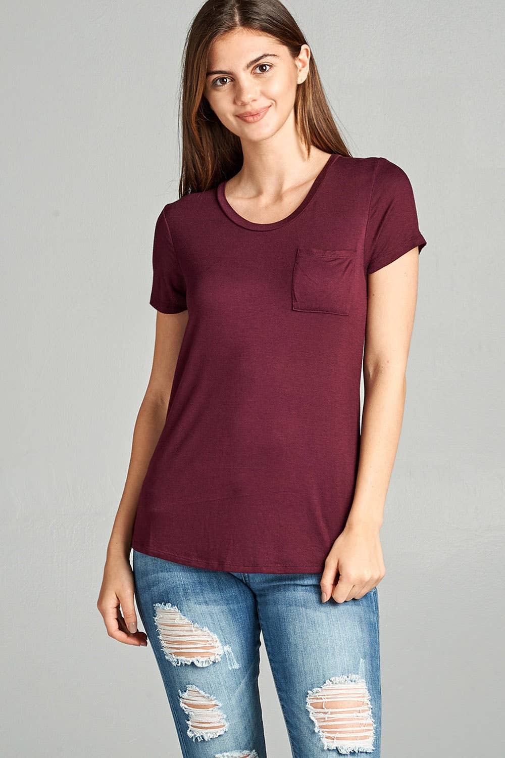 42POPS - Wholesale T-Shirt - Women's - ",._ Chest Pocket Slim Scoop Neck Tee7
