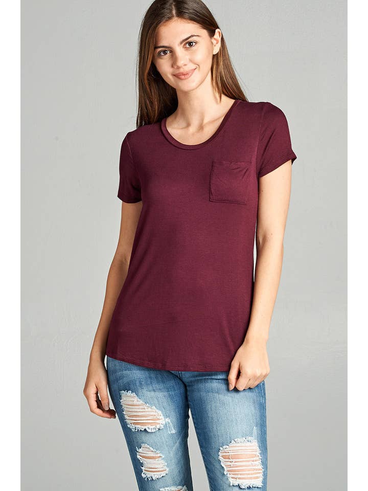 42POPS - Wholesale T-Shirt - Women's - ",._ Chest Pocket Slim Scoop Neck Tee7