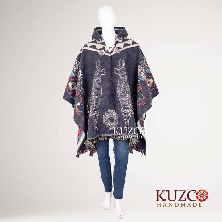 KuzcoHandmade - Wholesale Poncho - Unisex - Unisex Alpaca Wool Poncho with Native American Hood2