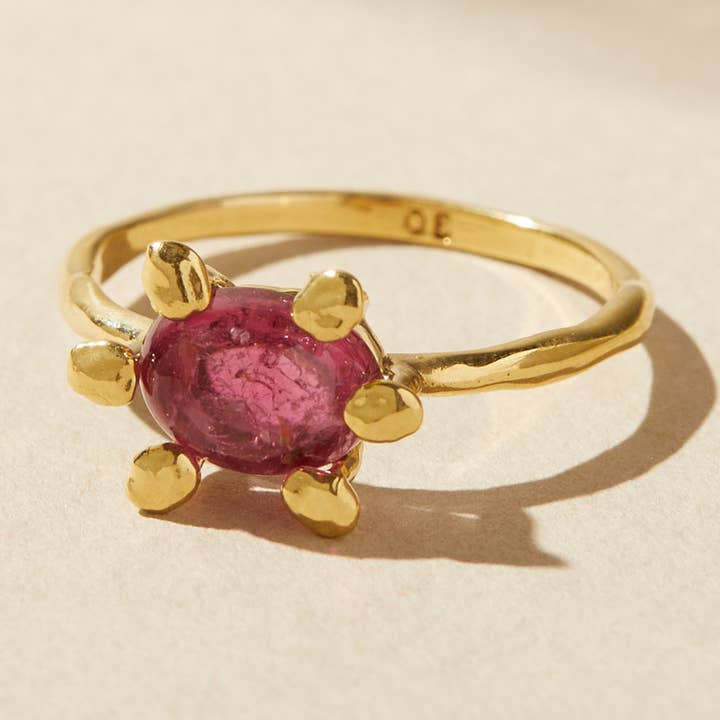 Anello Fiore in Tormalina Rosa | Anello Artigianale con Pietra Preziosa per la vendita all'ingrosso da parte di Dani Barbe
