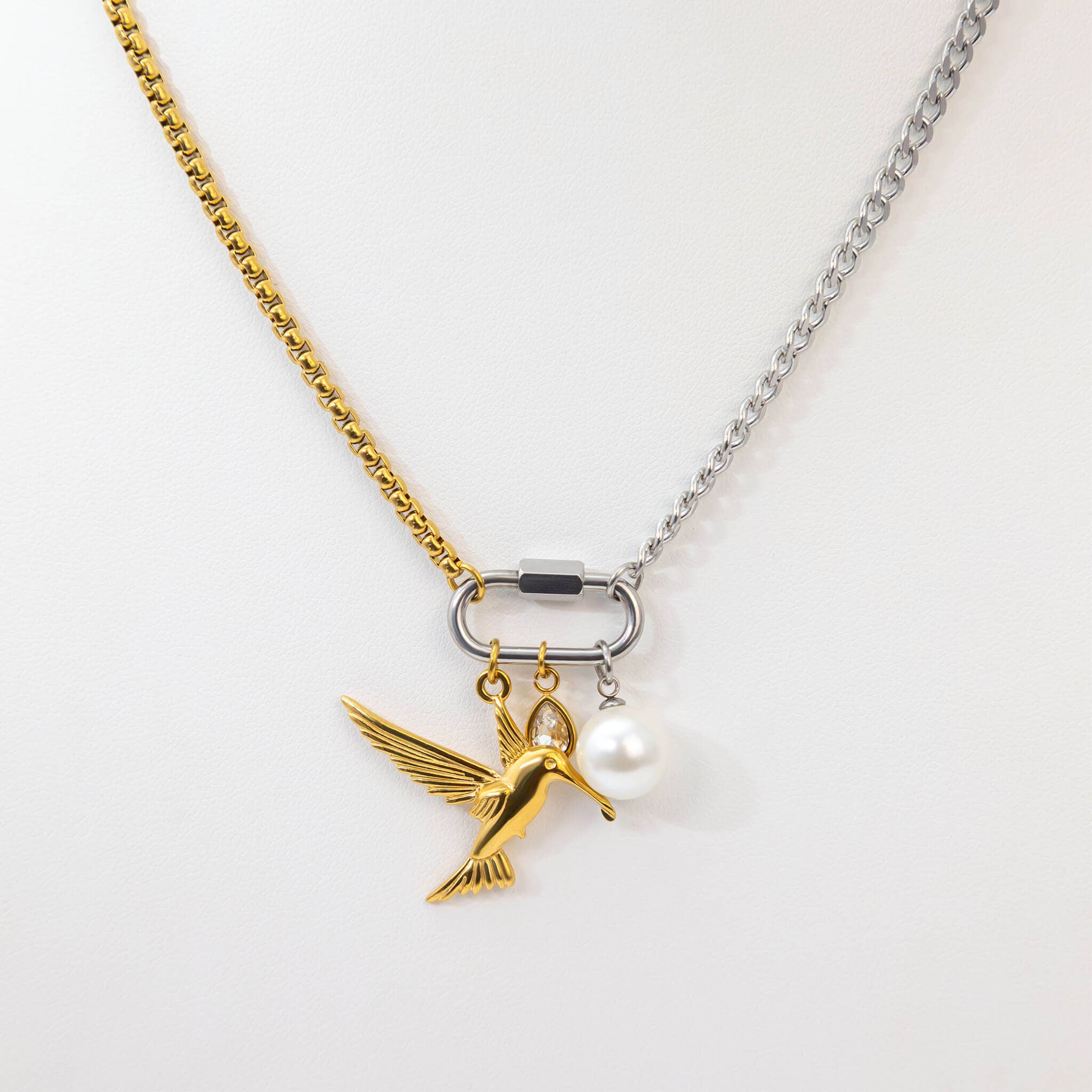 18K Gold Stainless Steel Mixed Metal Carabiner Necklace for wholesale on Faire3