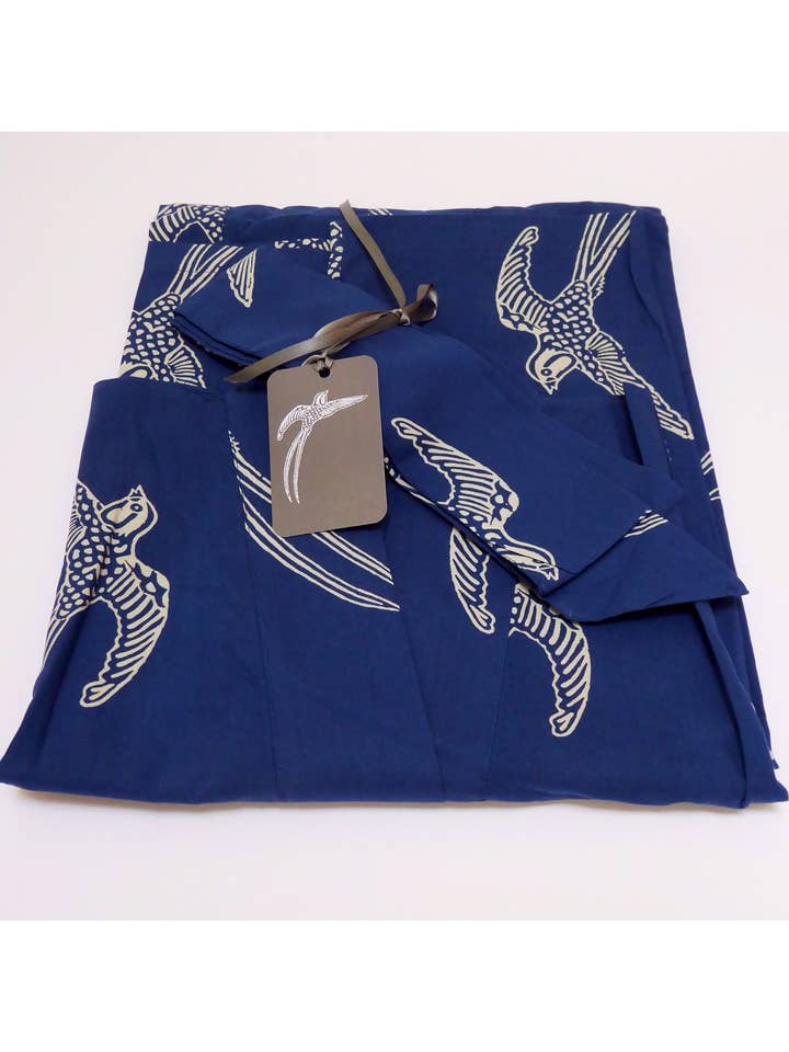 Susannah Cotton – wholesale Morgonrock - Unisex – Susannah bomull Kimono mantel - lång tailed fågel vit på blå5