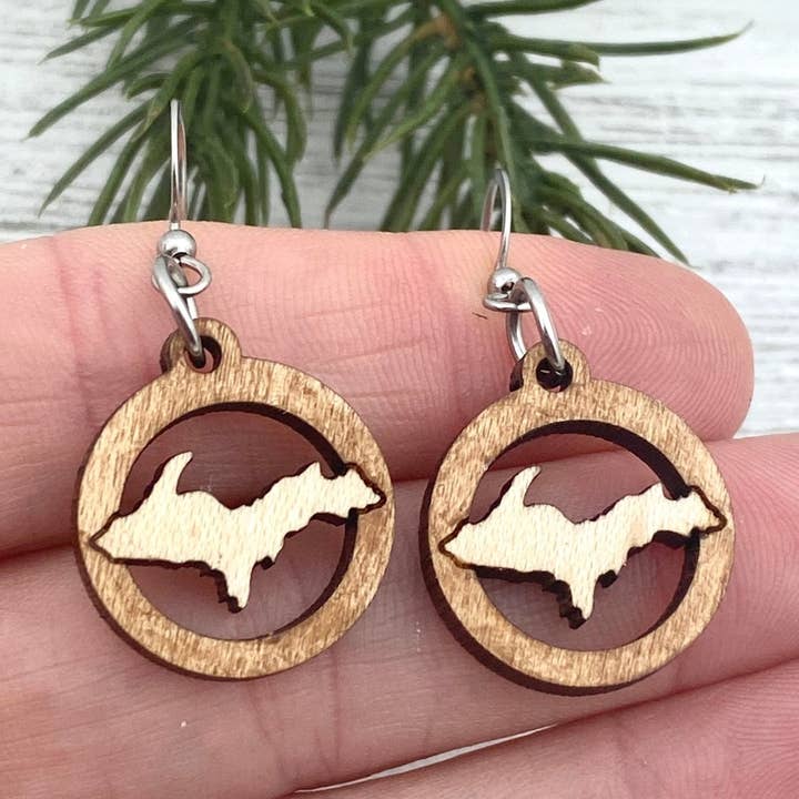 UP Wooden Cutout Earrings 2 sizes for wholesale by Be Inspired UP